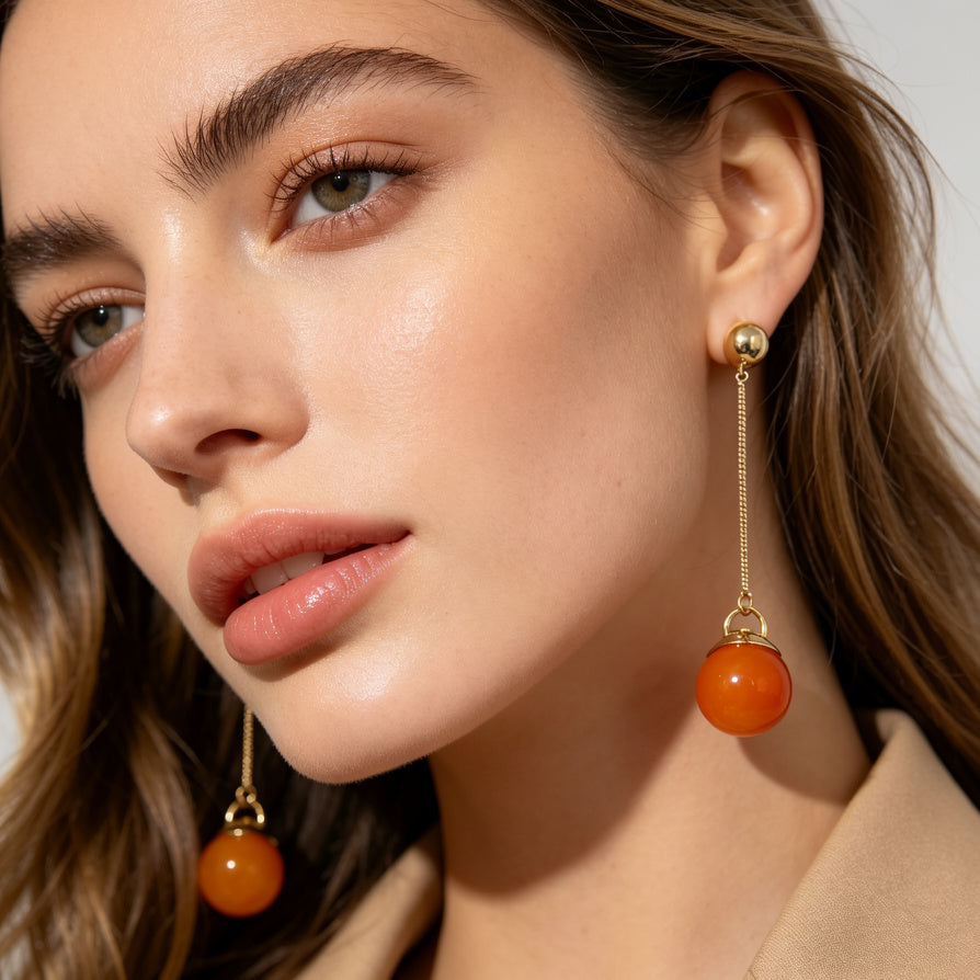 Aretes Colgantes de Cadena con Bola de Piedra de Colores | Joyería al Por Mayor|JI JOYA