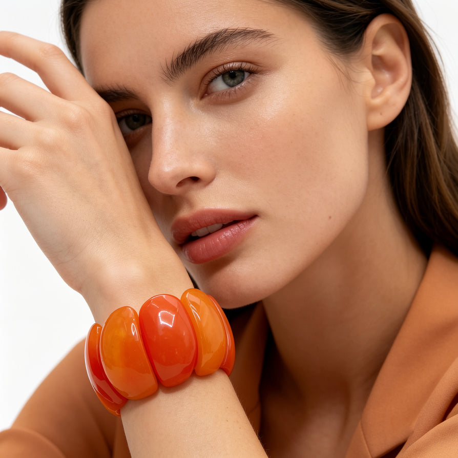 JI JOYA VENTA AL POR MAYOR|Pulsera elástica de resina acrílica con efecto mármol - Joyería mayorista de moda rápida para mujer, 3 colores disponibles
