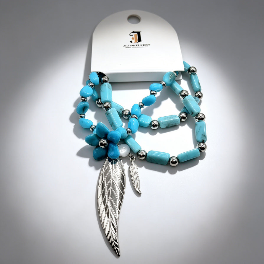 Pulsera de Moda con Cuentas de Resina y Colgante de Hoja, 3 Colores Disponibles, Joyería para Mujer al Por Mayor|JI JOYA