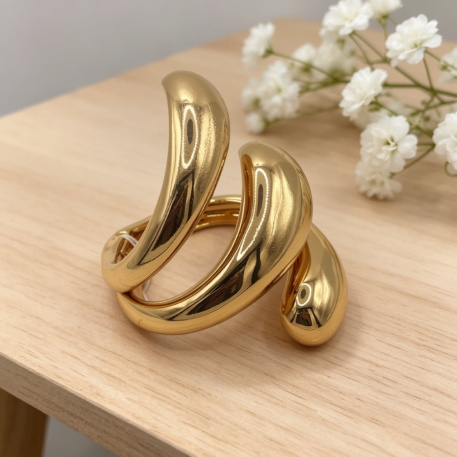 Pulsera Curvada de Zinc Aleación - Diseño Minimalista Elegante, Dorada/Plateada, Resistente al Desvanecimiento, Ideal para Venta al Por Mayor|JI JOYA