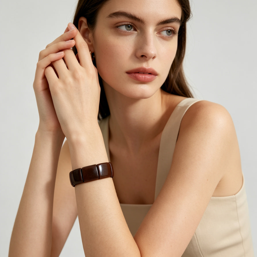 JI JOYA VENTA AL POR MAYOR|Juego de Collar y Brazalete de Resina Cuadrada, 2 Colores, Joyería al Por Mayor para Mujer