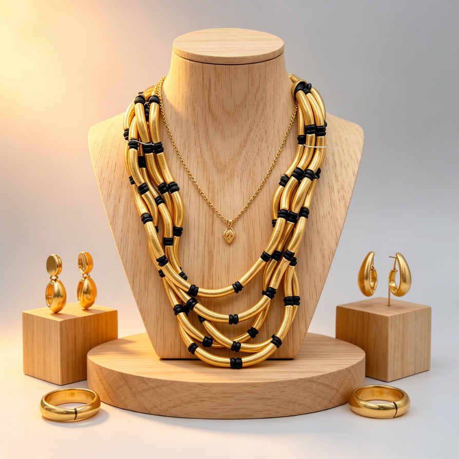 Collar Multicapa de Tubos Metálicos - Joyería Elegante para Mujer|JI JOYA