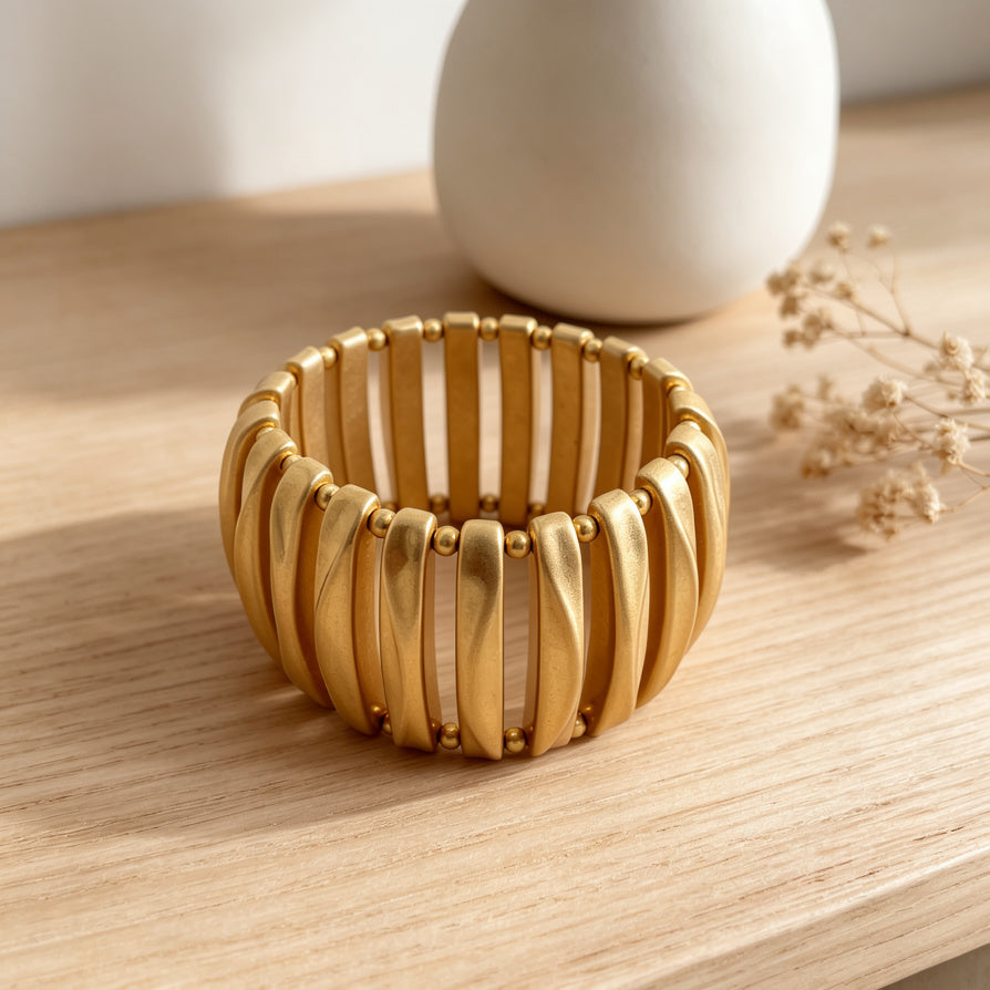 Pulsera Elástica de Barras Curvadas en Aleación de Zinc - Diseño Minimalista, Acabado en Plata y Oro - Bisutería de Moda para Mujeres, Venta al Por Mayor| JI JOYA