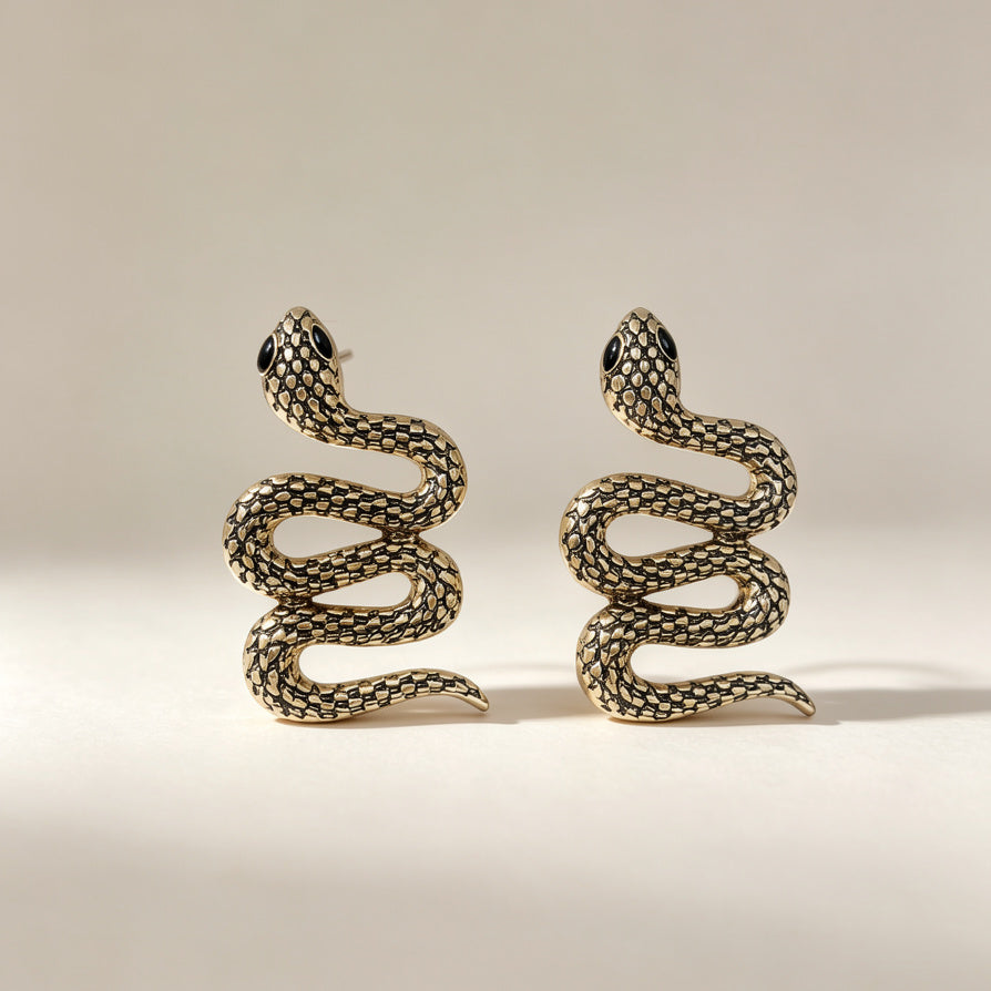 Pendientes de Serpiente de Metal Dorado Vintage, Bisutería Moda Mujer Al Por Mayor, Diseño Exclusivo Antiguo, Accesorio de Joyería Tendencia 2026|JI JOYA