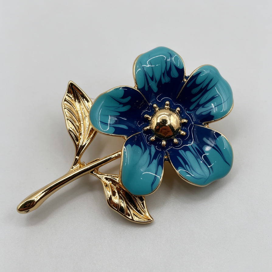 Broche de Flor de Esmalte Dorado al Por Mayor | 2 Colores (Azul Turquesa / Rosa Vintage)|JI JOYA