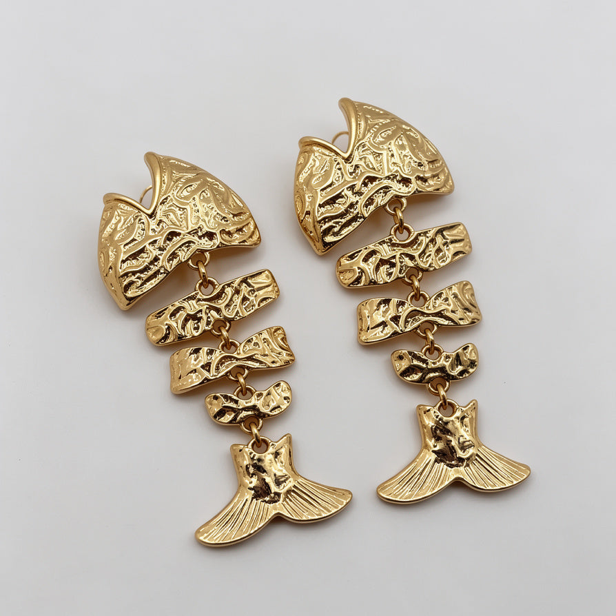 Pendientes Cola de Pescado Texturizados Oro/Plata | Joyería de Moda Mayorista para Mujer|JI JOYA