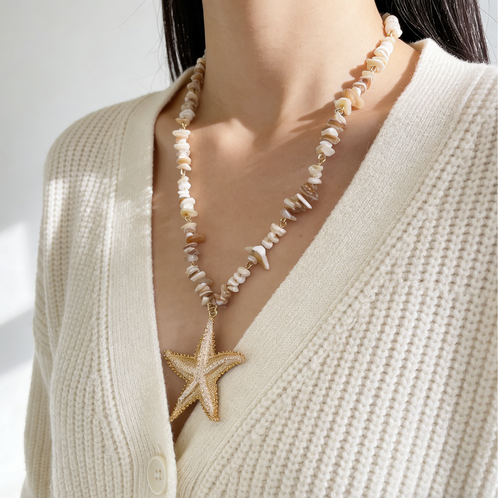 Collar de Conchas con Dije de Estrella de Mar - Accesorio Verano para Mujeres
