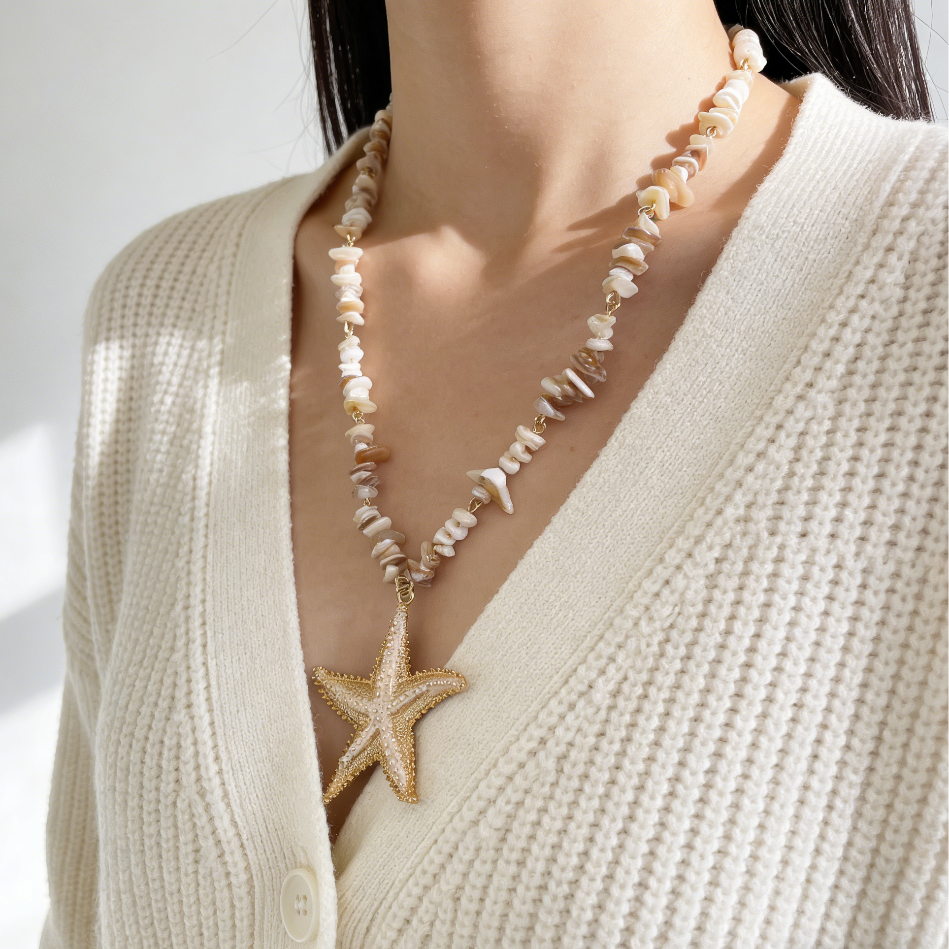 Collar de Conchas con Dije de Estrella de Mar - Accesorio Verano para Mujeres