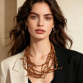 Collar Multicuerdas de Gamuza Marrón con Cuentas de Plata - Estilo Boho-Chic para Mujer, Venta al Por Mayor|JI JOYA