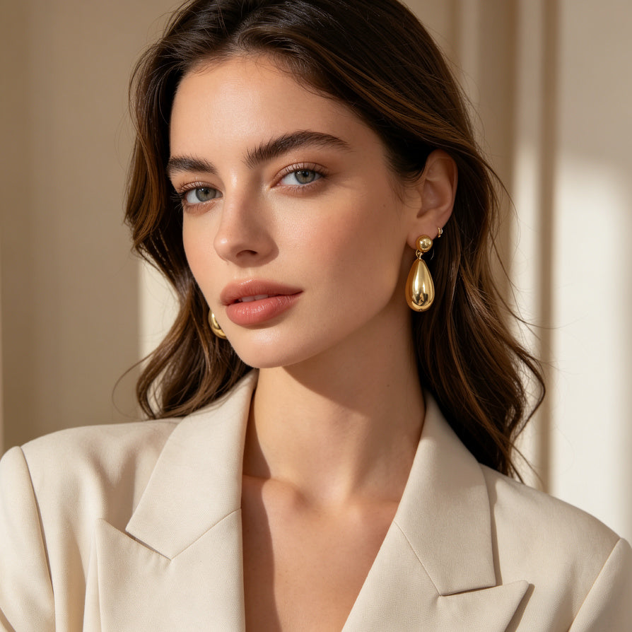 Pendientes de Gota Metálicos al Por Mayor - Dorado y Plata, Diseño Minimalista Elegante|JI JOYA