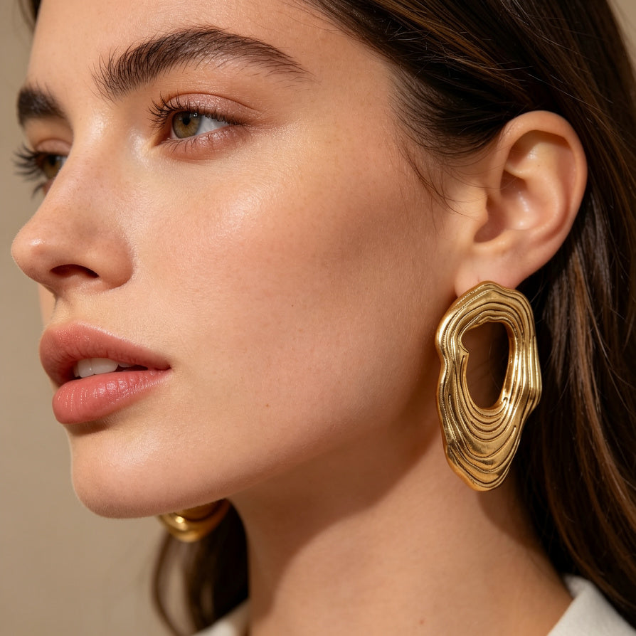 Aretes de Oro Irregulares Texturizados - Diseño Minimalista Moderno - Joyería al Por Mayor para Mujeres|JI JOYA