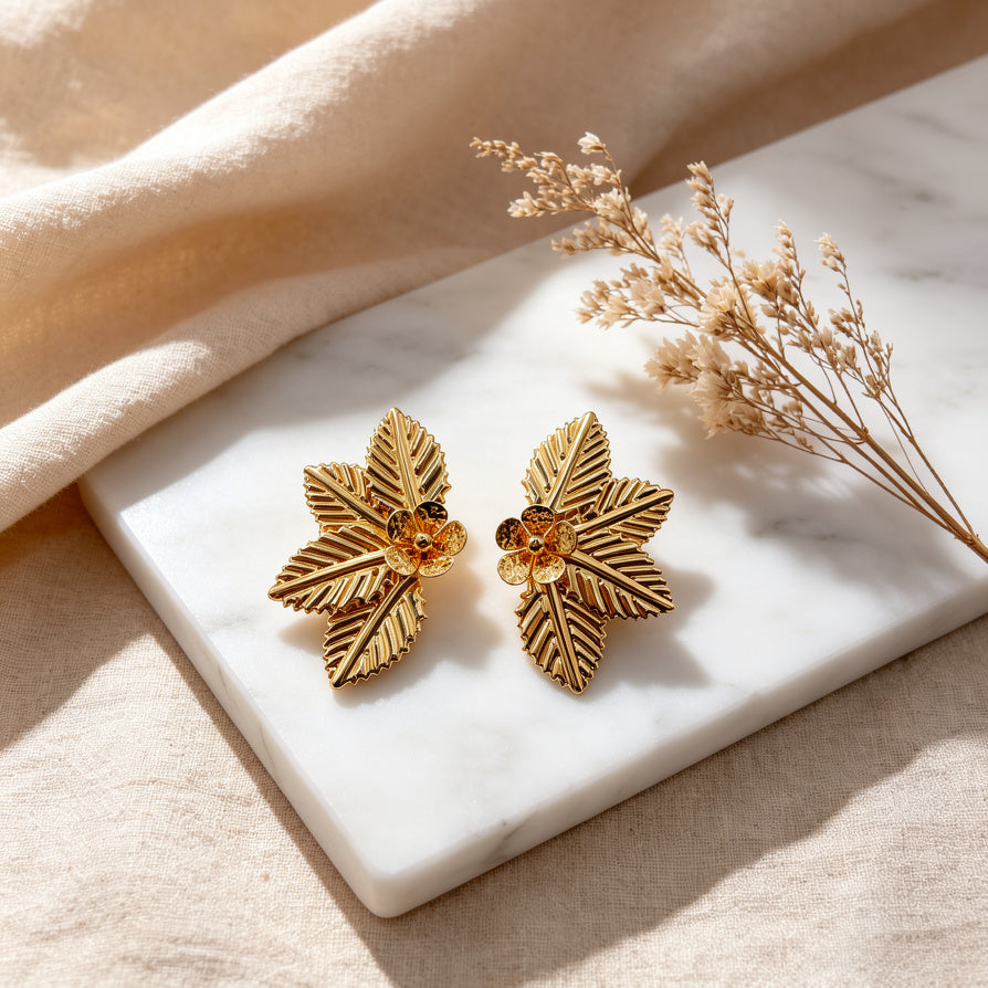 Pendientes de Hoja y Flor - Estilo Vintage - Dorado / Plateado - Joyería al por mayor para Mujer|JI JOYA