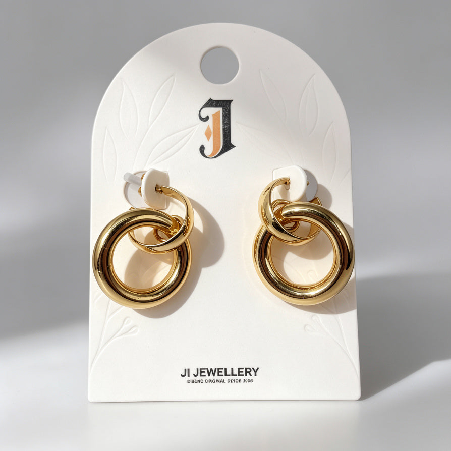 Pendientes Aro Doble Dorado Minimalista | Mayorista|JI JOYA