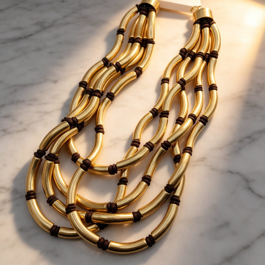 Collar Multicapa de Tubos Metálicos - Joyería Elegante para Mujer|JI JOYA