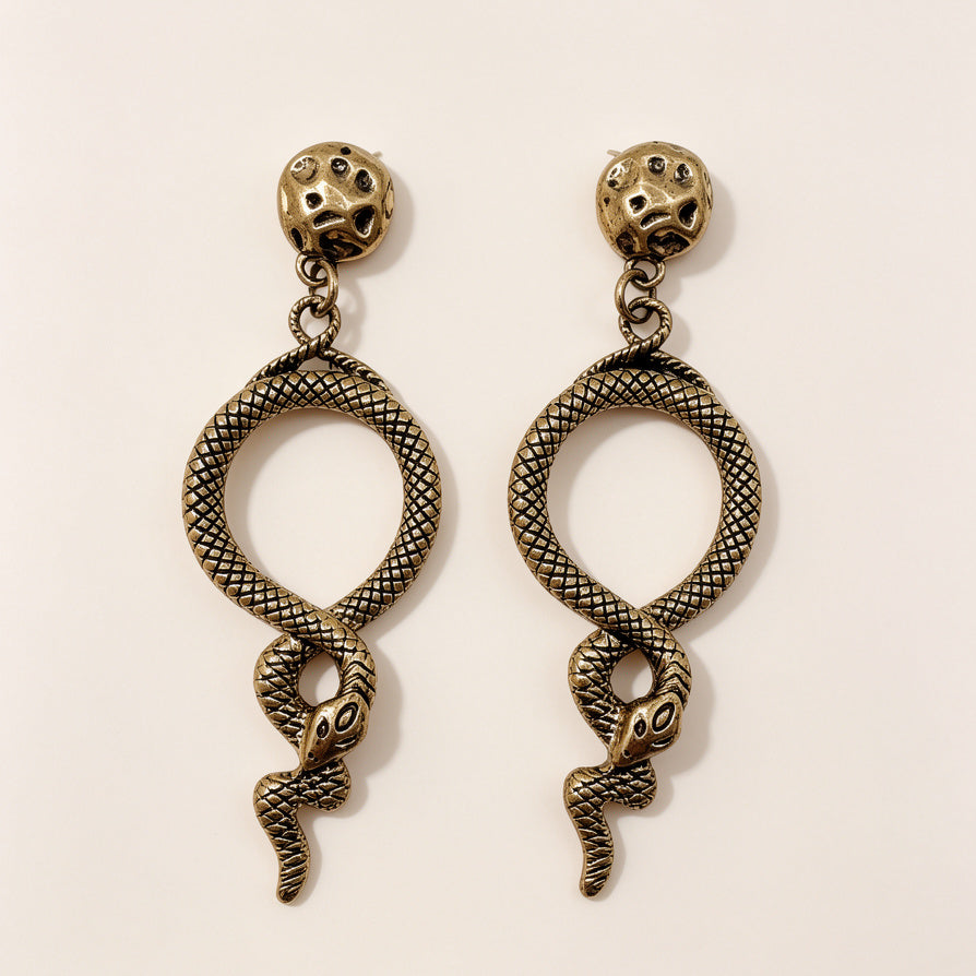 Pendientes Serpiente Vintage Oro/Plata - Pendientes Colgantes Serpiente Góticos para Mujer, Mayorista|JI JOYA