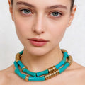 Colar Turquesa de Bambu com Detalhes em Metal Dourado | Joia Statement de Luxo | Estilo Boho Chic para Mulher