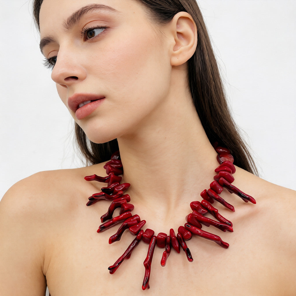Collar exagerado con rama de coral tricolor | Collar con diseño de nicho | Collar versátil para clavícula, ideal para noches, vacaciones y uso diario|JI JOYA