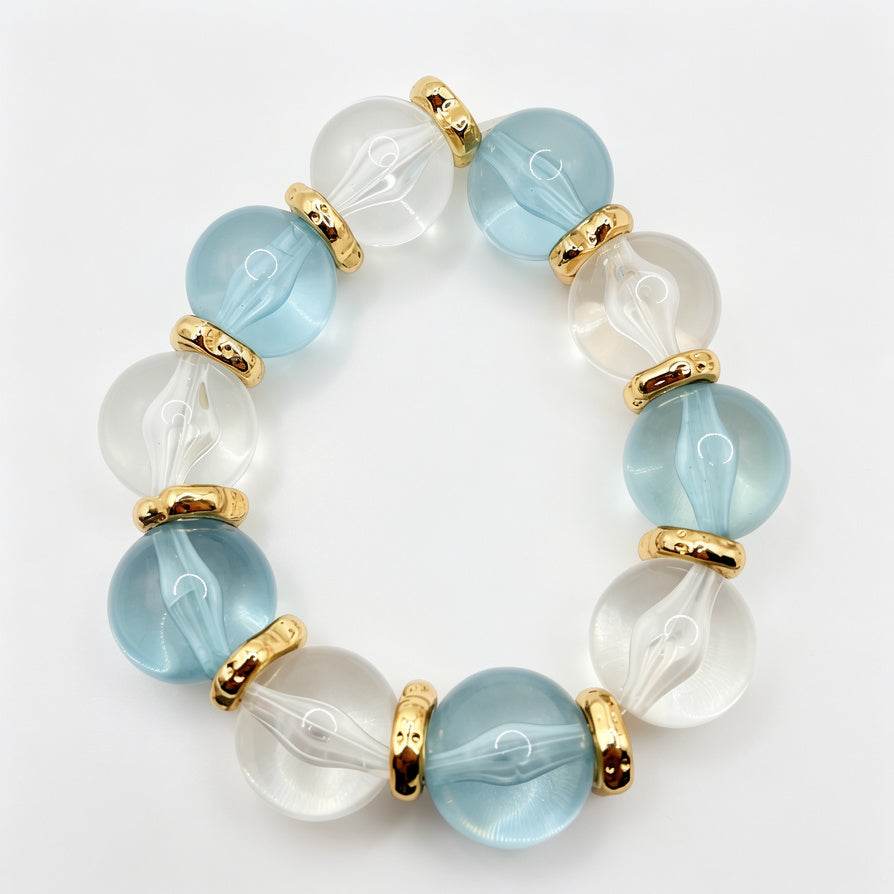 Conjunto de Collar y Pulsera de Cuentas Translúcidas y Doradas | Joyería de Moda para Mujer | Mayorista|JI JOYA