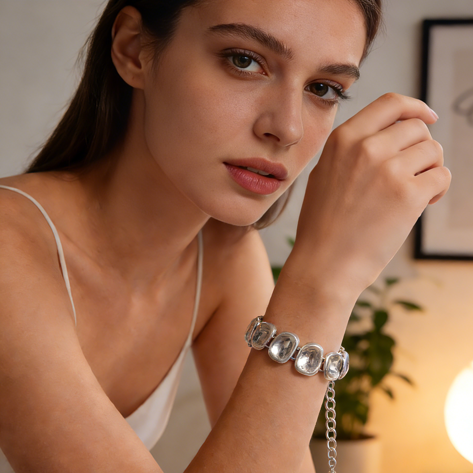 Conjunto de joyas con borlas de plata/dorado | Collar, pendientes y pulsera con disco grueso