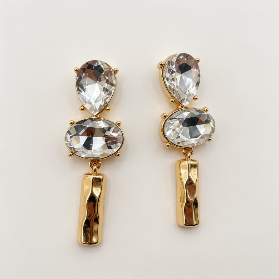 Pendientes de Cristal con Colgante Metálico | Diseño Lujo | Dorado/Plateado | Joyería Mayorista para Revendedores|JI JOYA