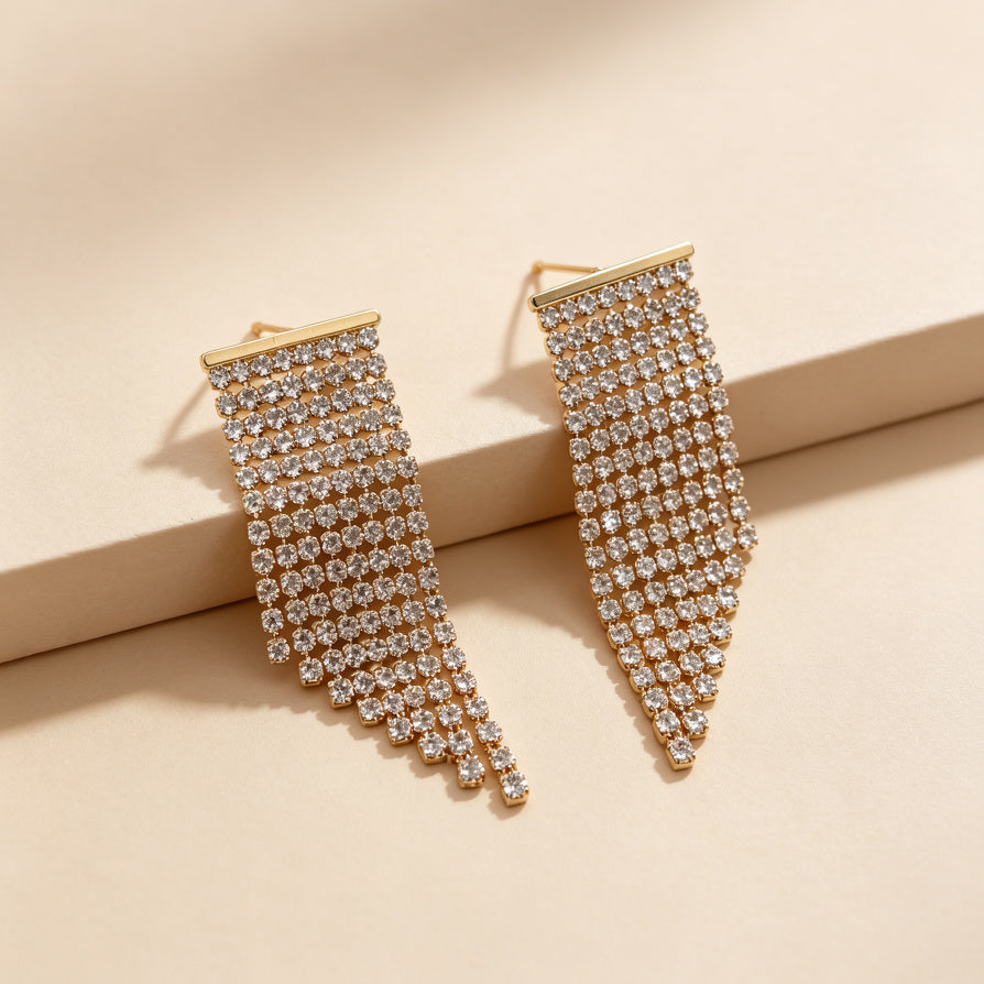Pendientes de fleco con piedras brillantes - Joyería al por mayor para tiendas y boutiques|JI JOYA