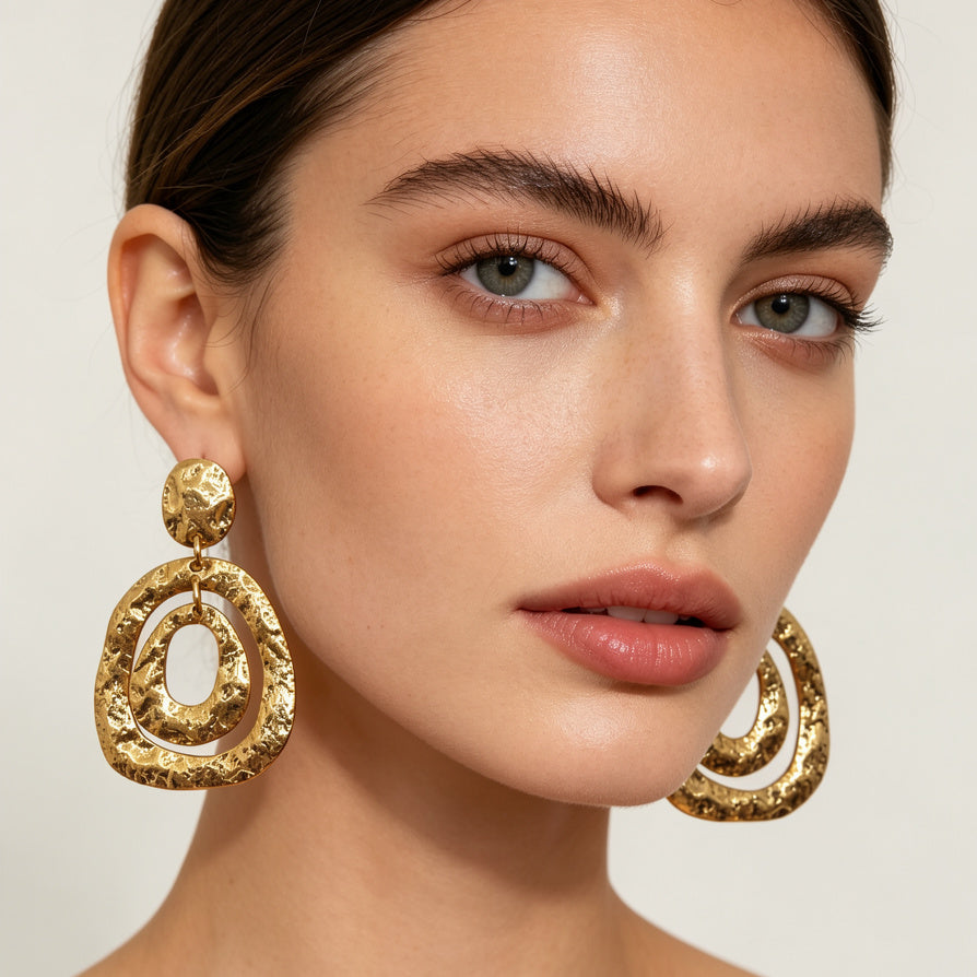 Pendientes Oversize de Oro con Diseño Orgánico - Lote al Por Mayor para Tiendas de Moda|JI JOYA
