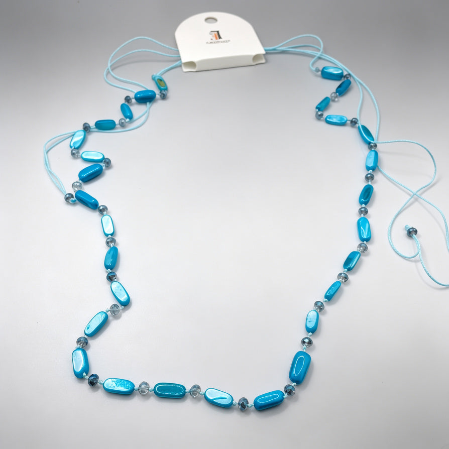 Collar Doble de Cuentas Azules Brillantes | Joyería Moda al Por Mayor|JI JOYA