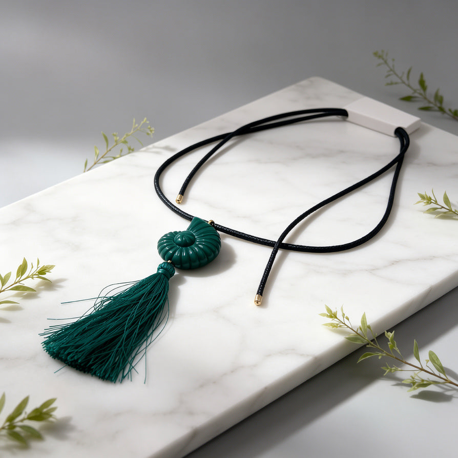 Collar Choker con Concha Nautilus y Flequillo - 3 Colores Disponibles | Venta Mayorista|JI JOYA