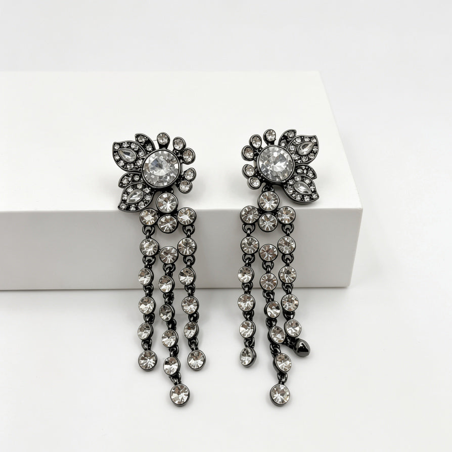 Pendientes Florales con Zirconia Sintética Colgante | Bisutería al Por Mayor|JI JOYA
