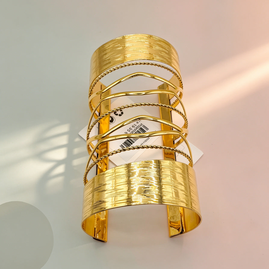 Brazalete de Metal Ondulado Texturizado, Pulsera Abierta de Gran Tamaño para Mujer, Accesorio de Moda al Por Mayor, Disponible en Oro y Plata|JI JOYA
