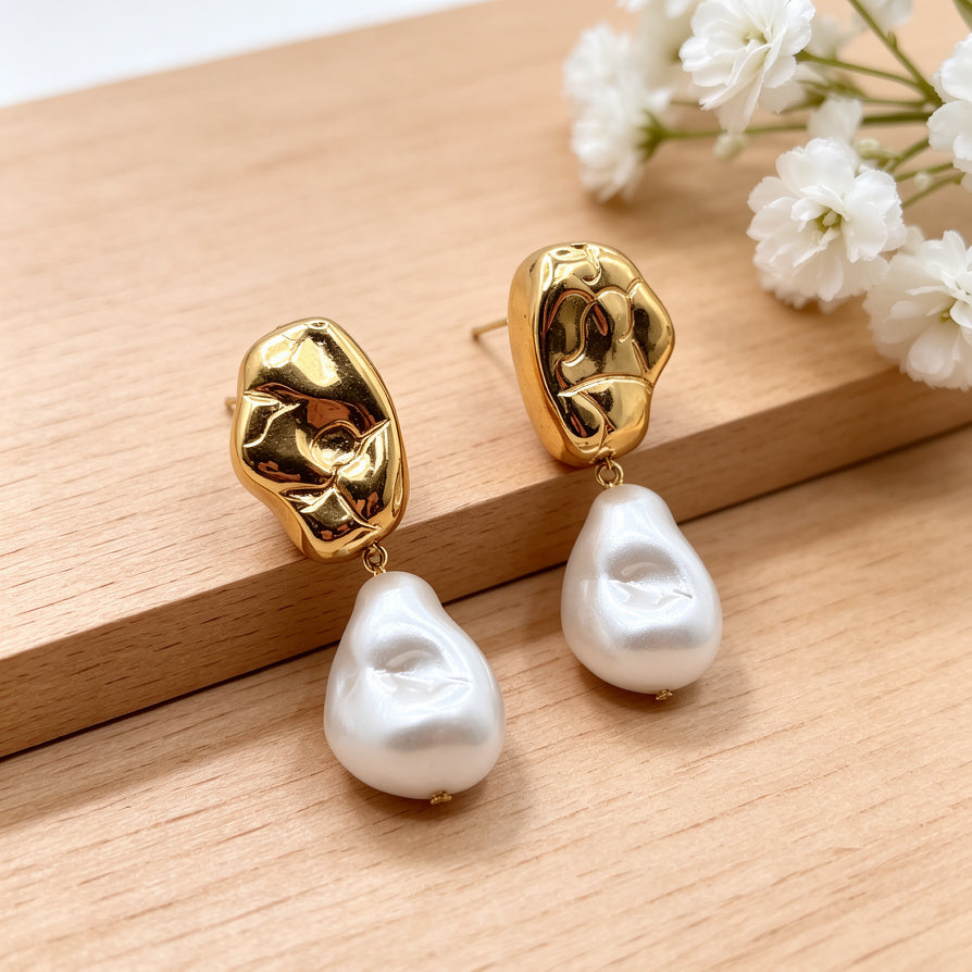 Pendientes Barroco de Perla y Metal | Mayorista B2B | Diseño Minimalista y Elegante|JI JOYAS