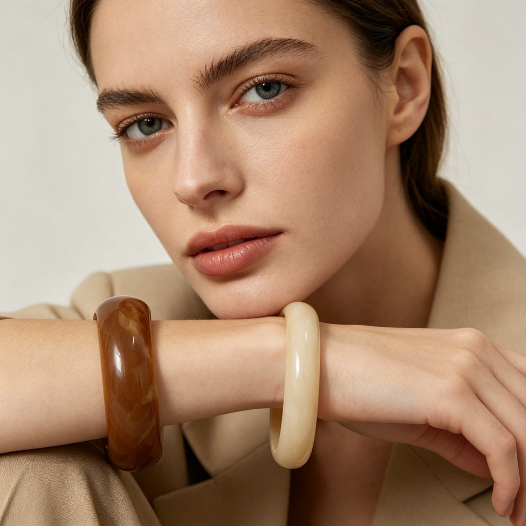 Pulseras de Ónix Marrón y Crema al por mayor | Brazaletes de Resina Elegantes para Distribuidores|JI JOYA