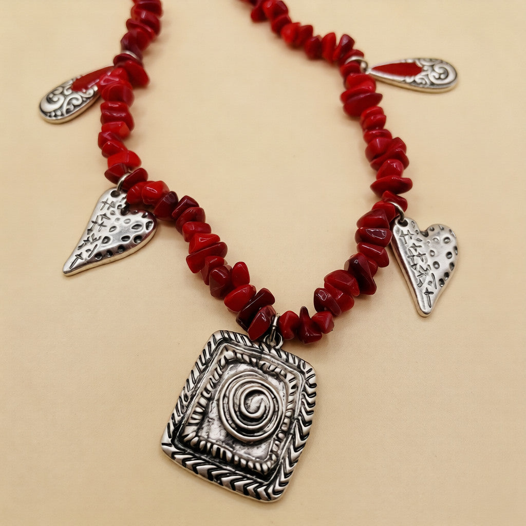 Collar de Piedras Naturales con Colgantes de Plata Estilo Boho Étnico | Joyería Artesanal Vintage