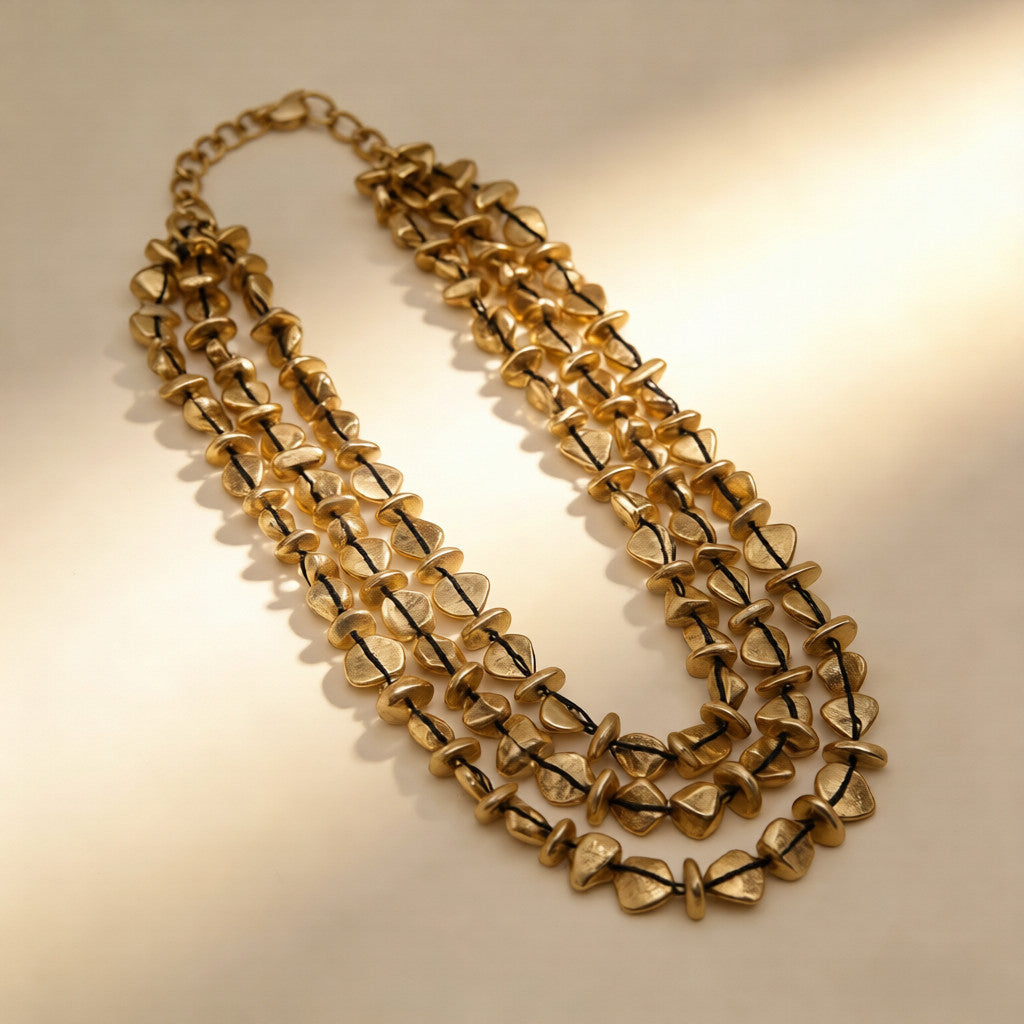 Colar de Camadas de Metal Dourado Vintage - Joias de Moda para Mulher | Elegante e Boho