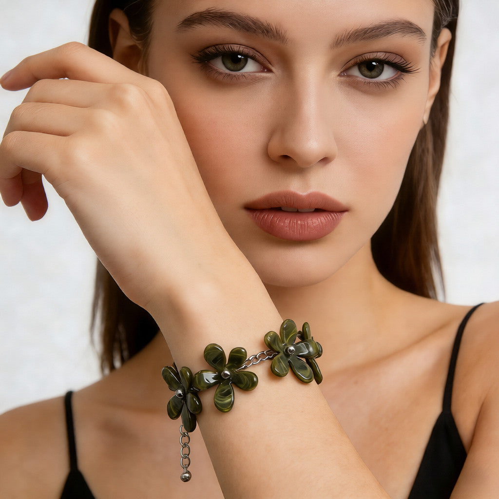 【Amuleto floral primaveral】Conjunto de joyas con borlas florales retro: collar, aretes y pulsera de diseño único (juego de 3 piezas)