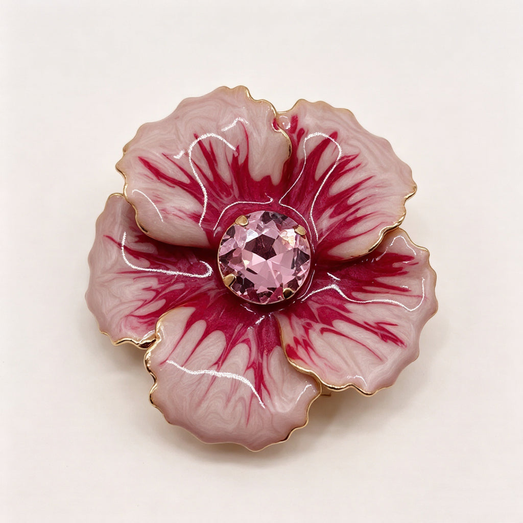 Broche de Flor Azul/Rosa de Esmalte con Cristal - Bisutería de Moda para Mujeres | Mayorista|JI JOYA