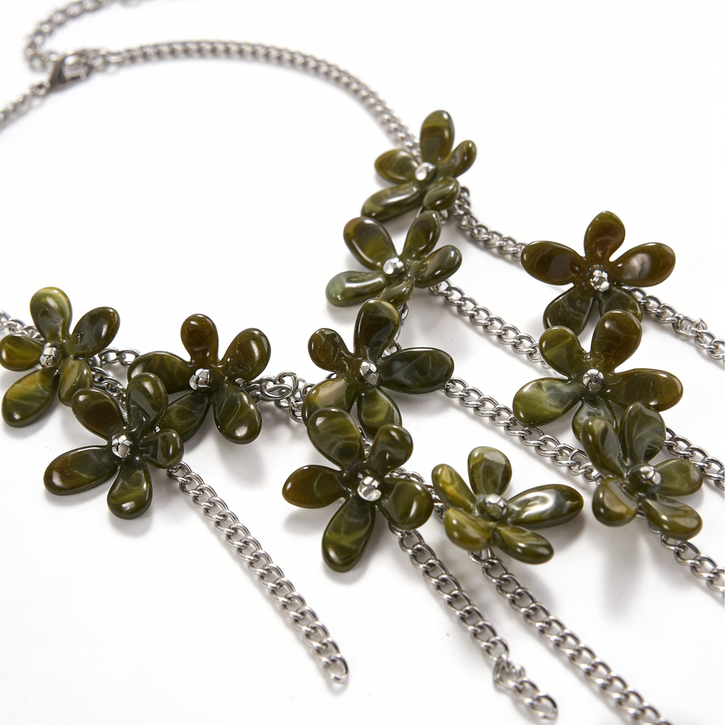 【Amuleto Floral Primaveril】Conjunto de joias com borlas florais retro: colar, brincos e pulseira de design único (conjunto de 3 peças)