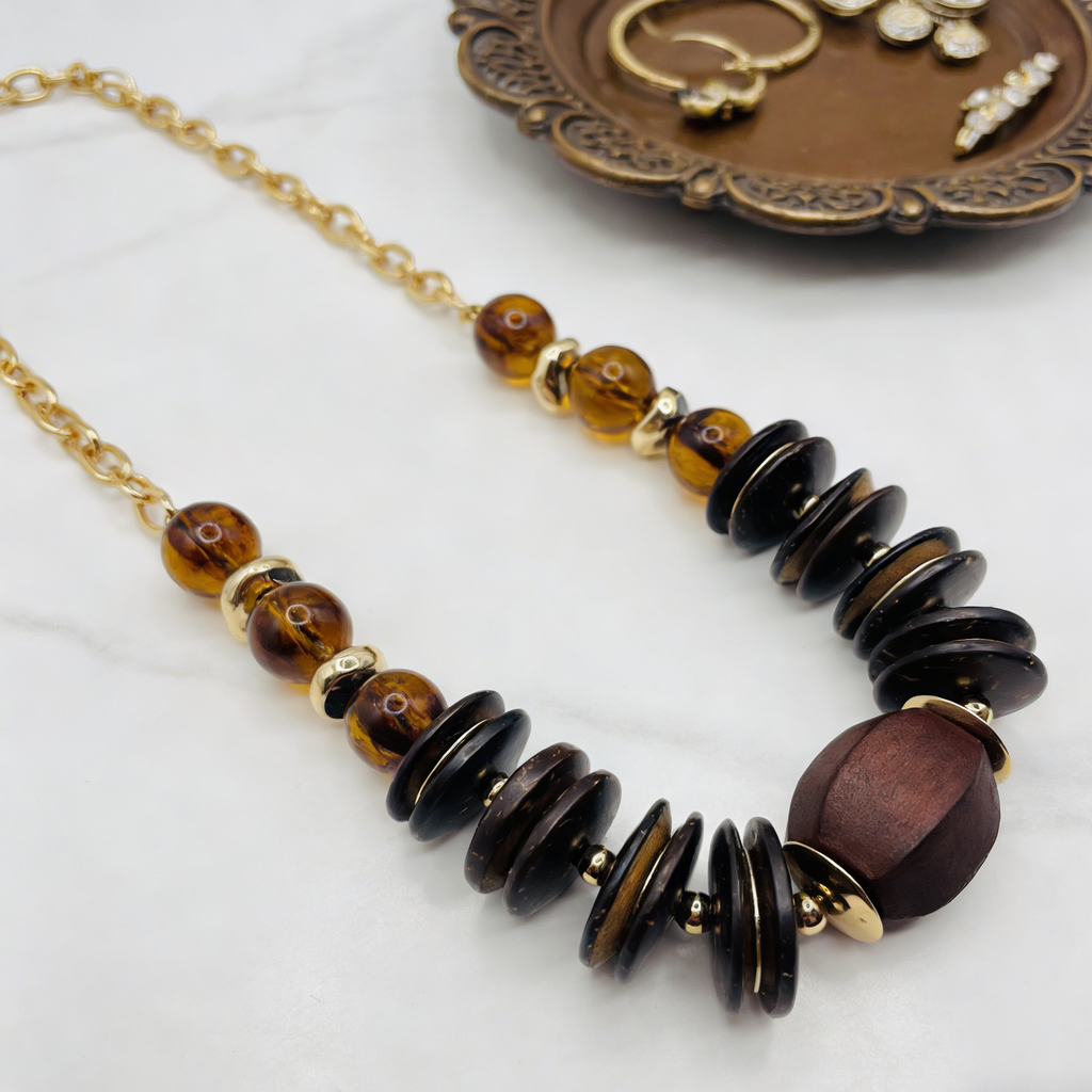 Gargantilla llamativa de ámbar y ónix | Collar llamativo de inspiración vintage