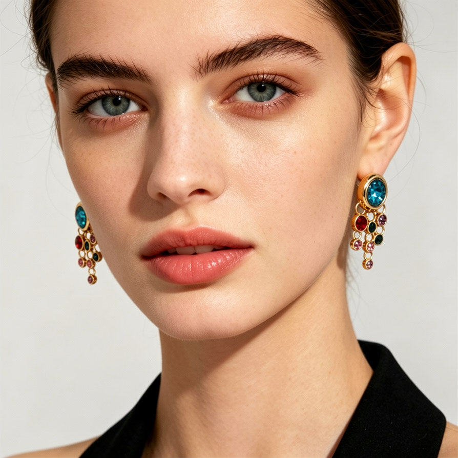 Pendientes Colgantes con Cristales de Lujo | Venta al Por Mayor | 2 Colores (Oro/Plata) | Diseño Exclusivo|JI JOYA
