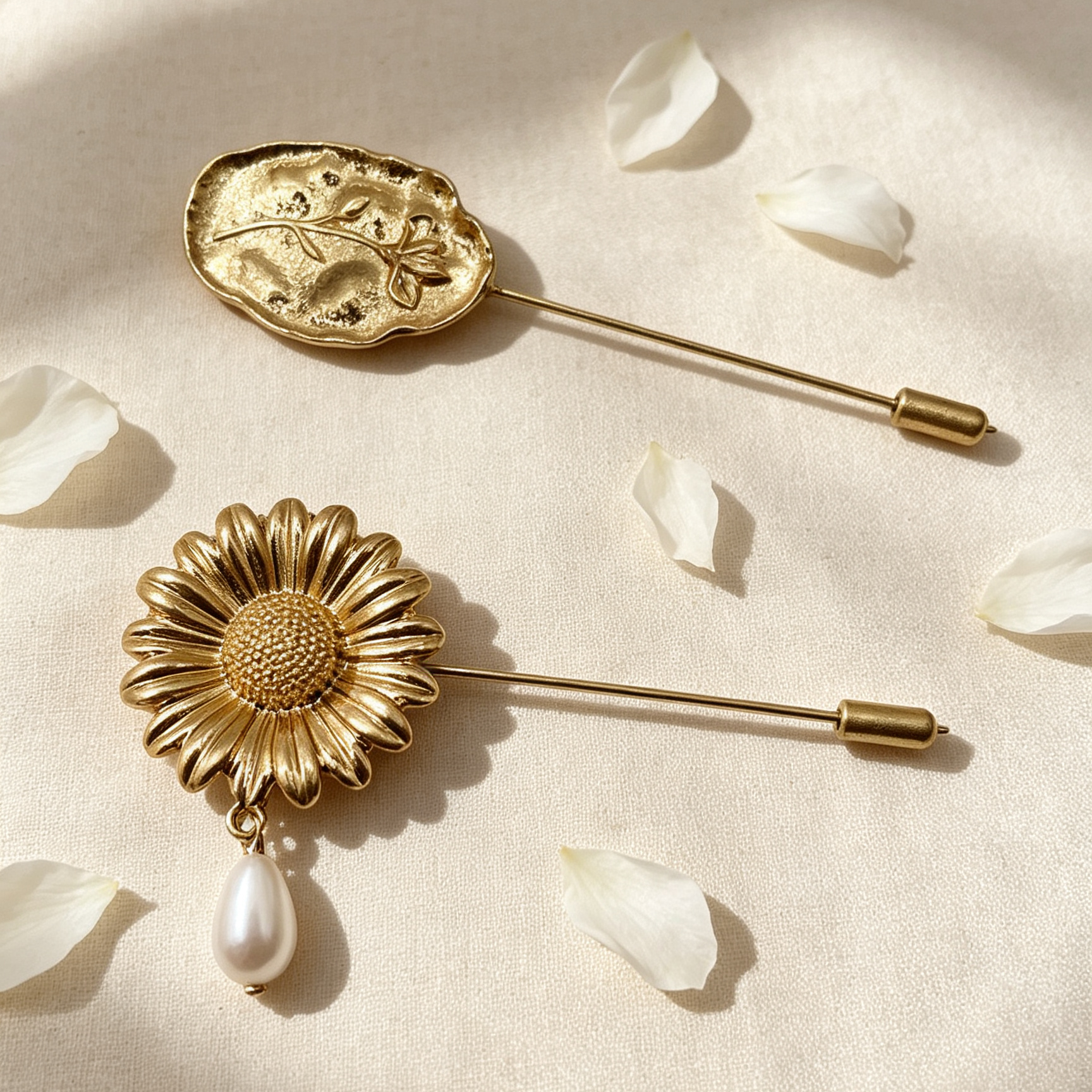 Broche de alfiler combinado margarita dorada con perla, broche vintage para ropa, accesorios al por mayor|JI JOYA