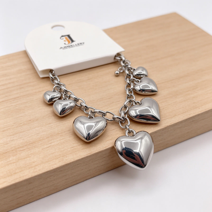 Pulsera de Zinc allory con Dijes de Corazón Brillante | Mayorista de Joyería Moda