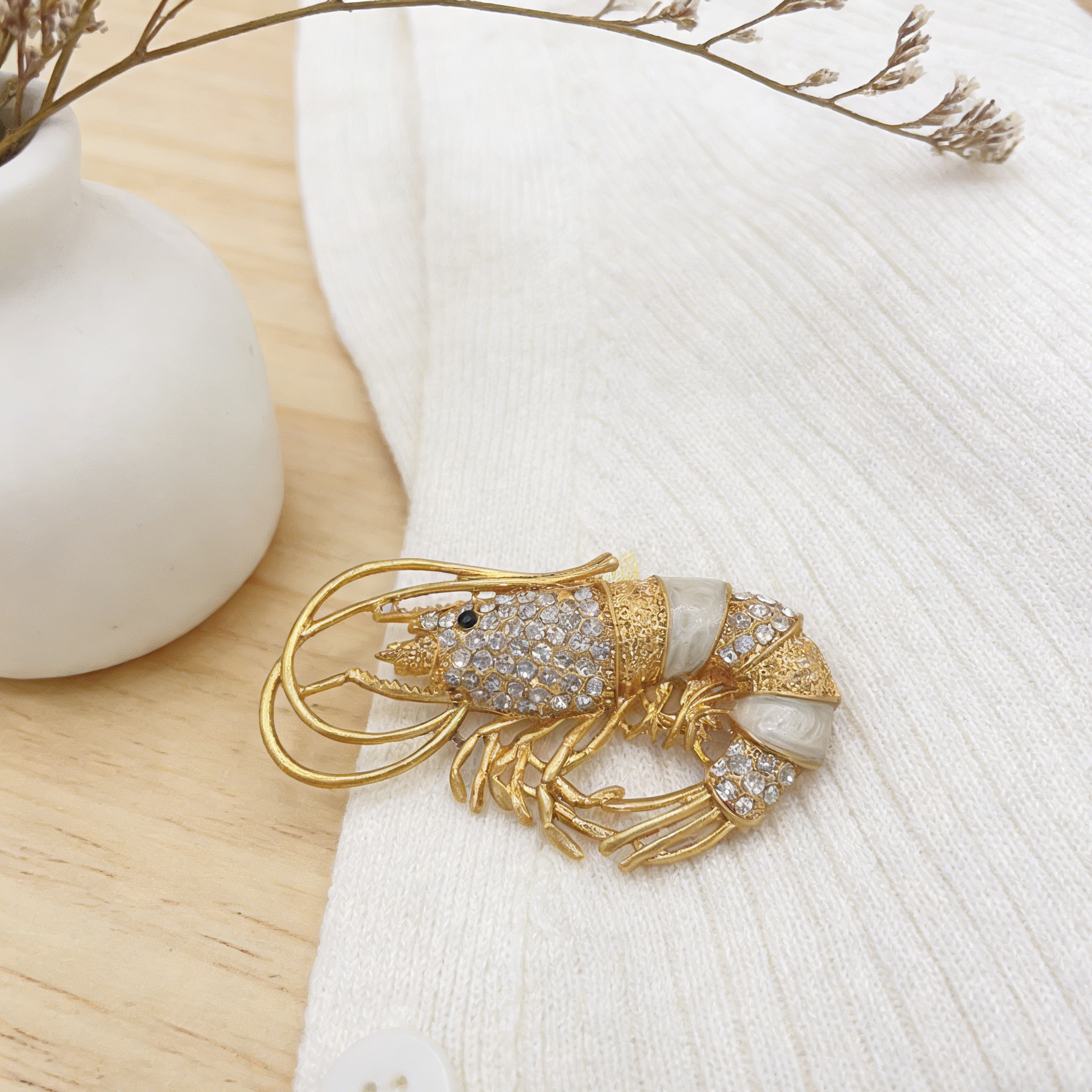 Alfinete de lagosta com diamantes de imitação dourados | Alfinete vintage de cristal de luxo para mulher
