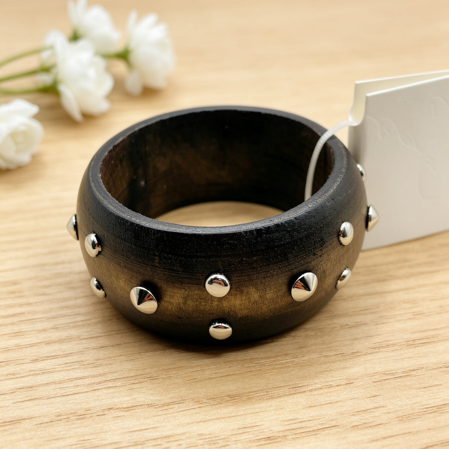 Pulsera de Madera con Remaches de Metal - Mayoreo Mayorista para Moda Casual y Punk|JI JOYA