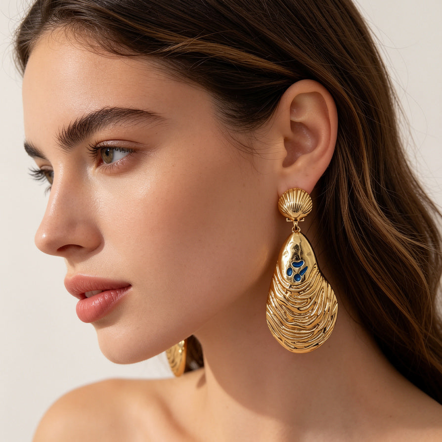 Pendientes de Ostra de Lujo en Oro - Mayorista de Joyería para Tiendas|JI JOYA