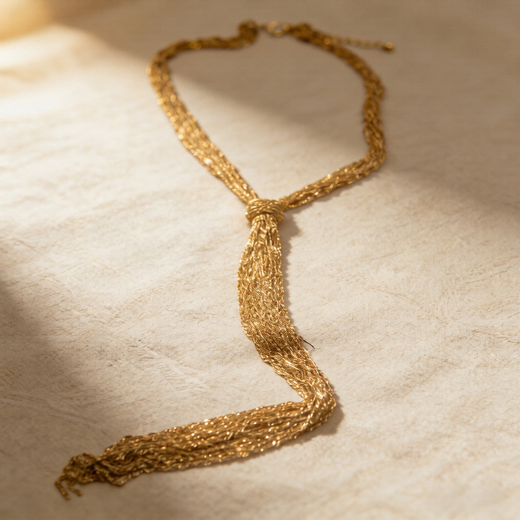 Collar de flecos de cadena dorada con nudo - Joyería bohemia de lujo para mujer