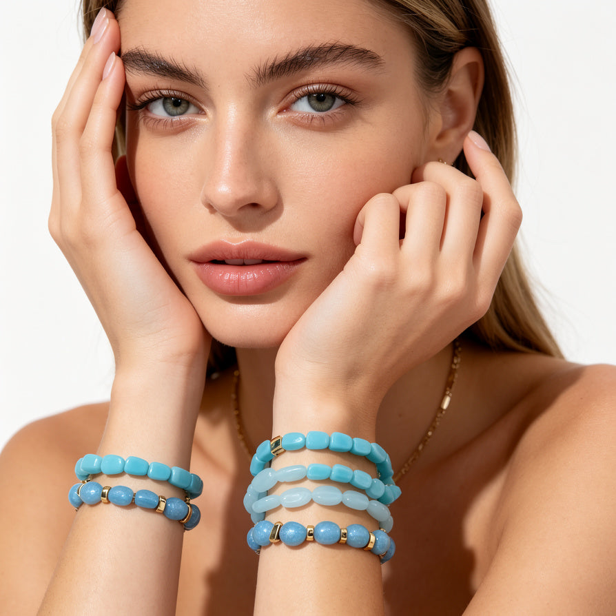 Pulseras de Resina en Lote | Set de 2 Piezas Elásticas | 3 Colores para Reventa | Joyería Mayorista España| 3 Colores Disponibles (Verde, Azul, Ámbar) | Joyería de Moda Mayorista| JI JOYA