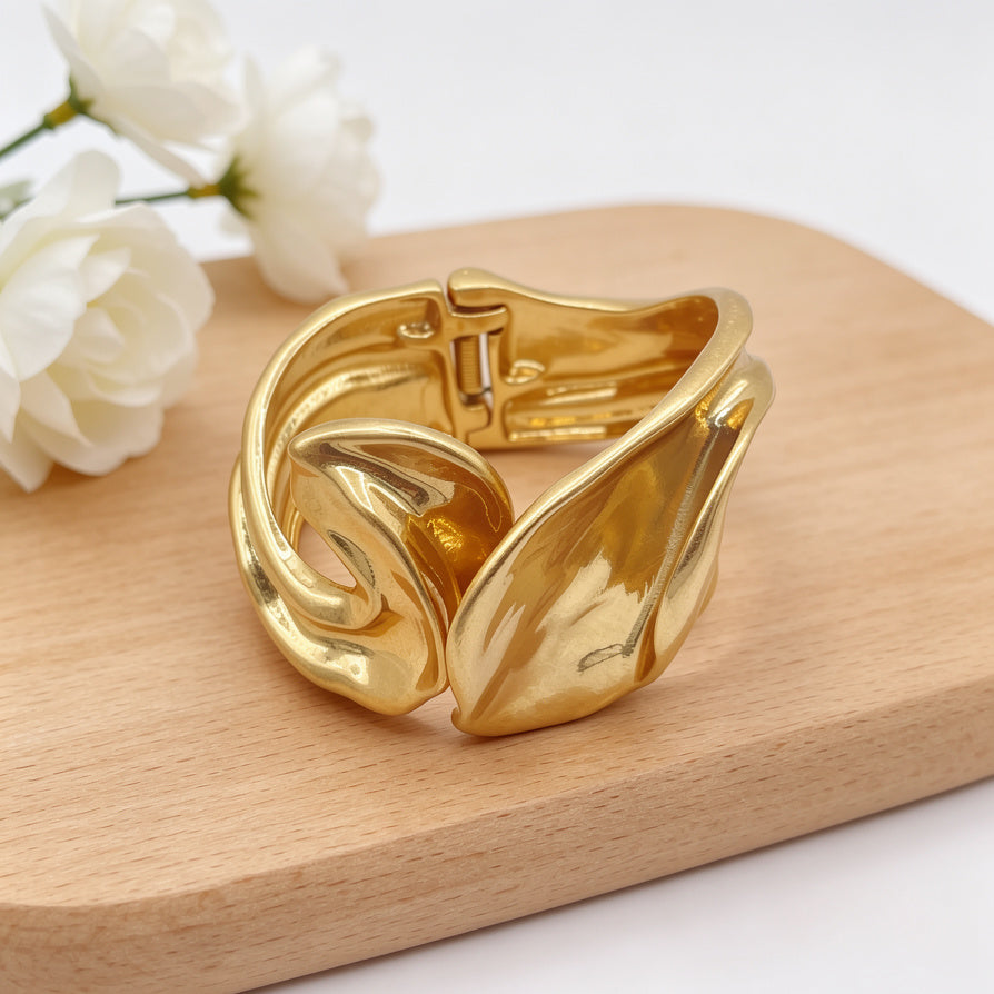 Brazalete de Diseño Orgánico Texturizado | Plata y Dorado | Joyería al Por Mayor|JI JOYA