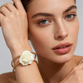 Pulsera Brazalete Flor Rosa Blanca Dorado | JI JOYA Joyas Mayoristas