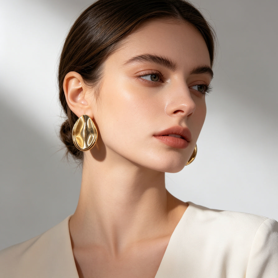 Pendientes de Gota Metálicos Grandes | Dorado y Plata | Venta al Por Mayor para Revendedores|JI JOYA
