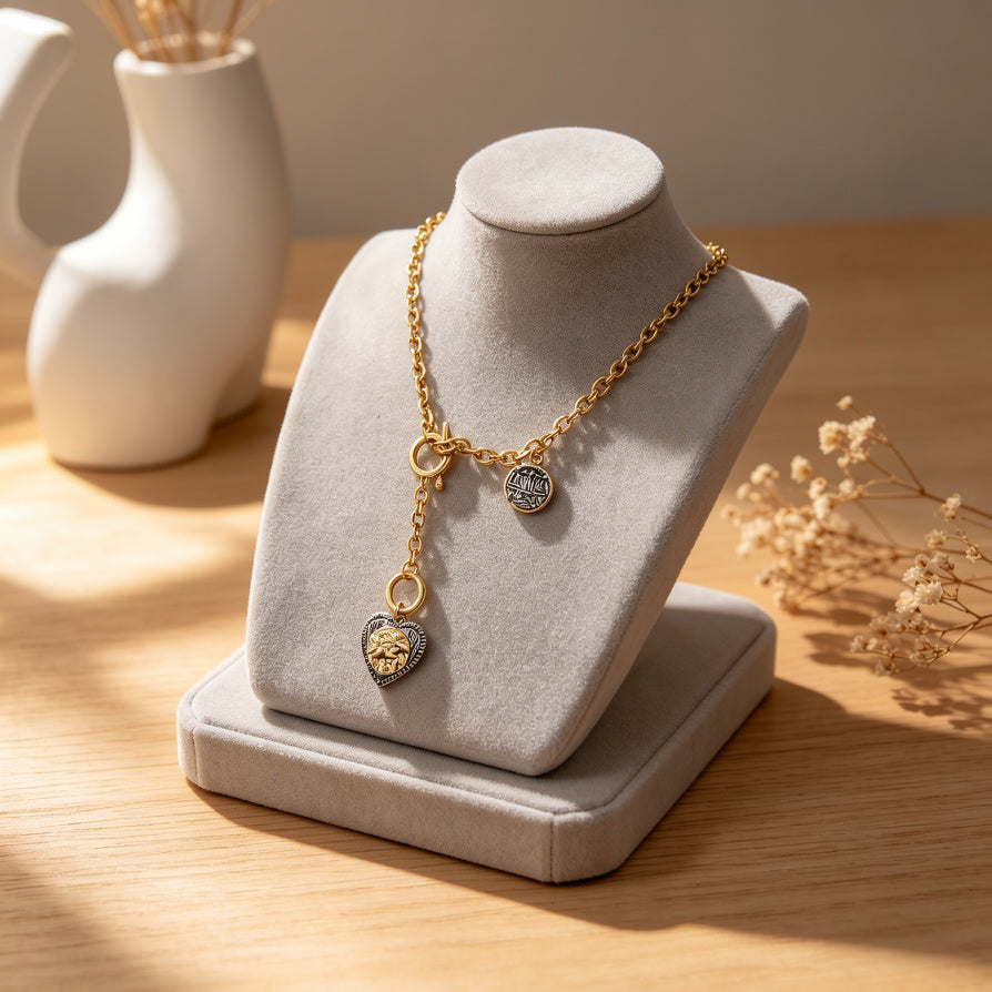 Collar Corazón Vintage con Medalla|JI JOYA